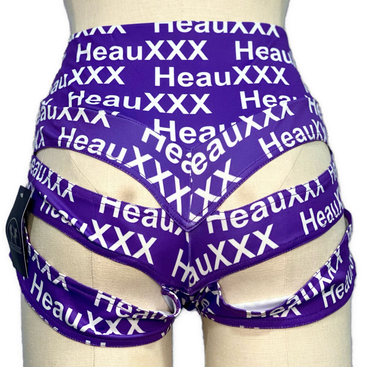 HeauXXX Cutout Shorts Purple w/ White