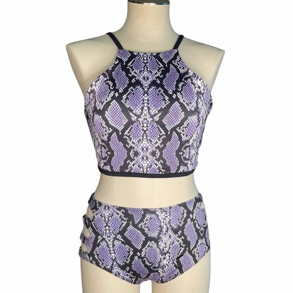 High Neck Top - Purple Snake Skin