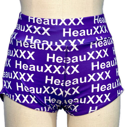 HeauXXX Cutout Shorts Purple w/ White