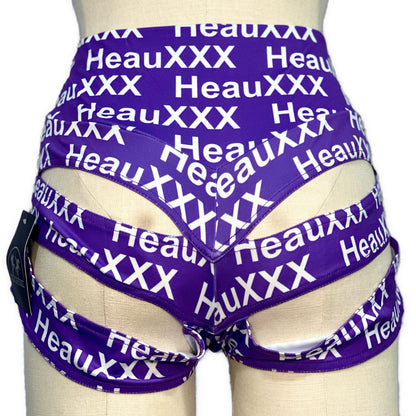 HeauXXX Cutout Shorts Purple w/ White