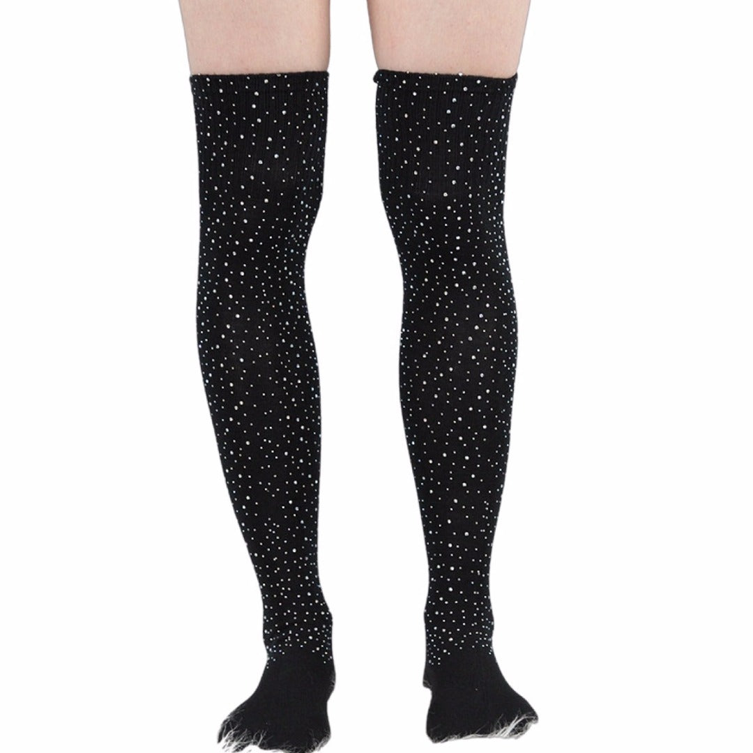 Rhinestone Knee High Football Socks - Black