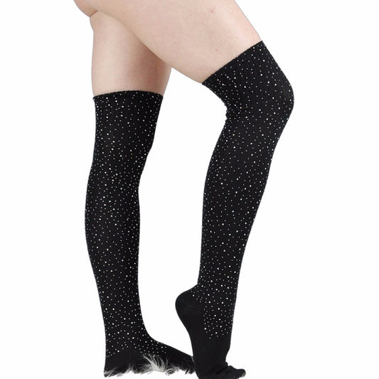 Rhinestone Knee High Football Socks - Black