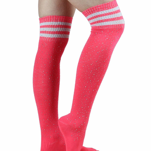 Rhinestone Knee High Football Socks - Pink