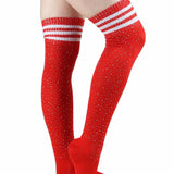 Rhinestone Knee High Football Socks - Red
