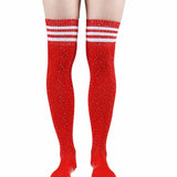 Rhinestone Knee High Football Socks - Red
